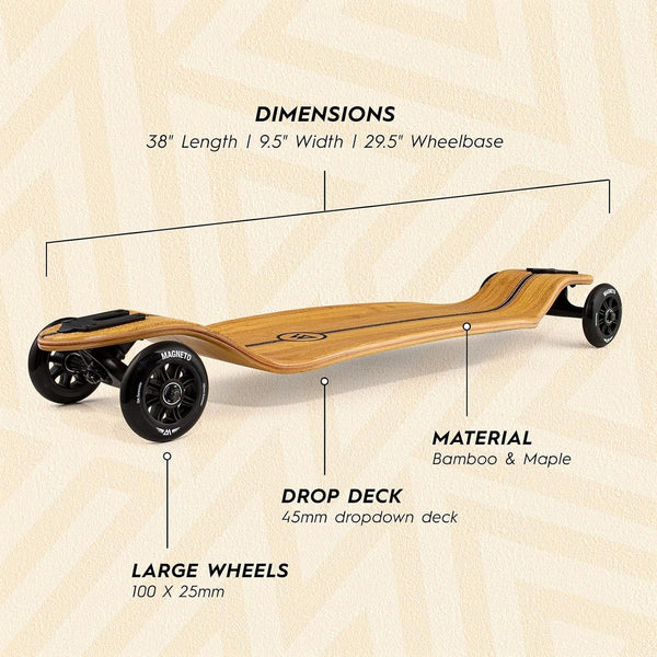 Magneto Longboards Bamboo Longboards for Cruising, Carving, Free-Style, Downhill and Dancing (Bamboo Drop & Fiberglass Through Longboard) Low Glider