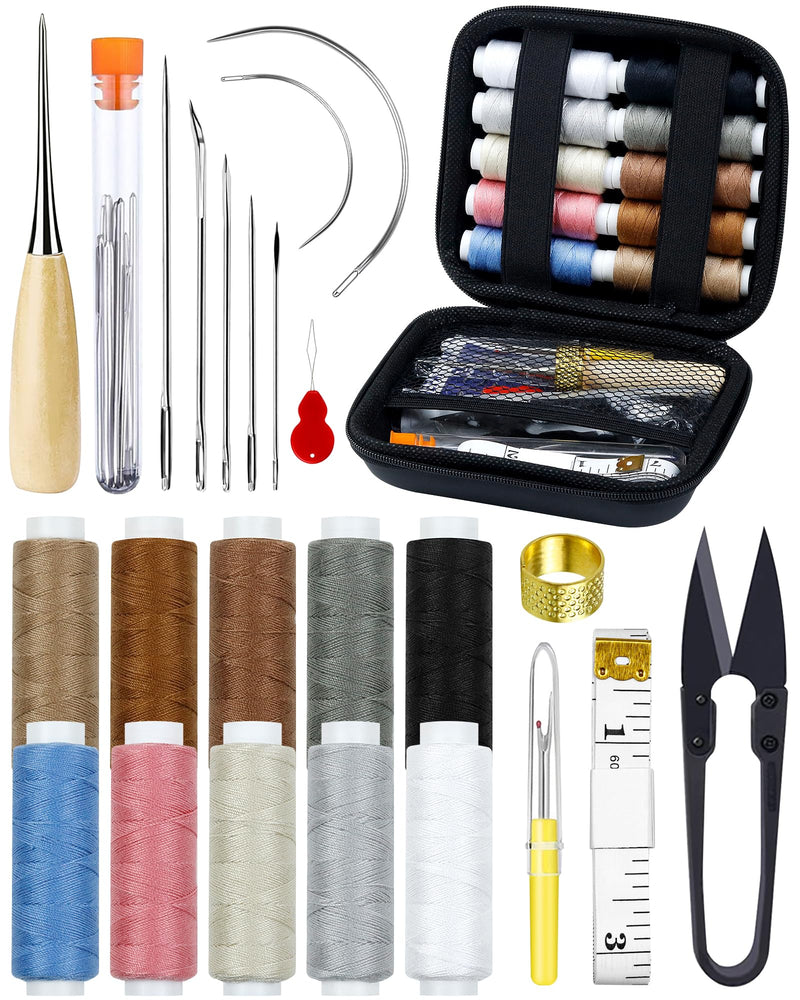 PLANTIONAL Upholstery Repair Sewing Kit: 47 Pieces Heavy Duty Sewing Kit with Sewing Awl, Seam Ripper, Leather Hand Sewing Stitching Needles,