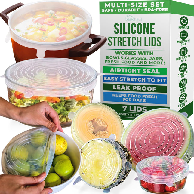 Reusable Silicone Stretch Lids for Food Storage in Fridge - Elastic Heat-Resistant Bowl Covers, Cups, Cans, Jars - Unive