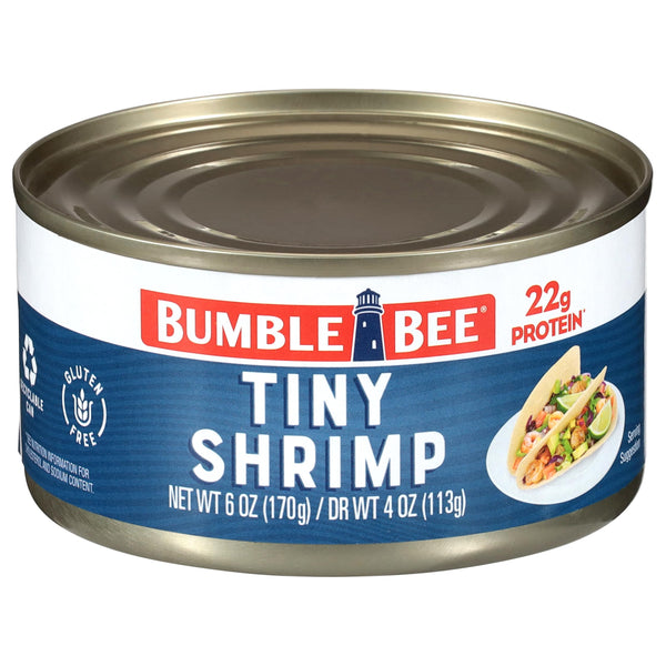 Bumble Bee Tiny Canned Shrimp, 6 oz Can (Pack of 1) - Served in Water, Cooked, Peeled, Deveined - 22g Protein per Serving - Gluten Free Tiny