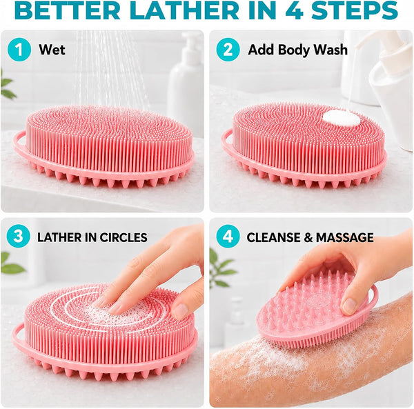 2 Pack Silicone Body Scrubber, Loofah Double-Sided Body Brush,Shower Scrubber and Scalp Massager Shampoo Brush for Sensitive Kids Women Men All