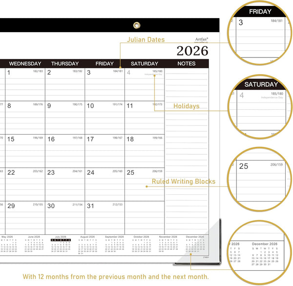 2026-2027 Desk Calendar, Jul.2026 - Dec.2027, 16.8" x 12" | Thick Paper, Desk Calendar 2026-2027/Wall Calendar 2-in-1 with Corner Protectors,
