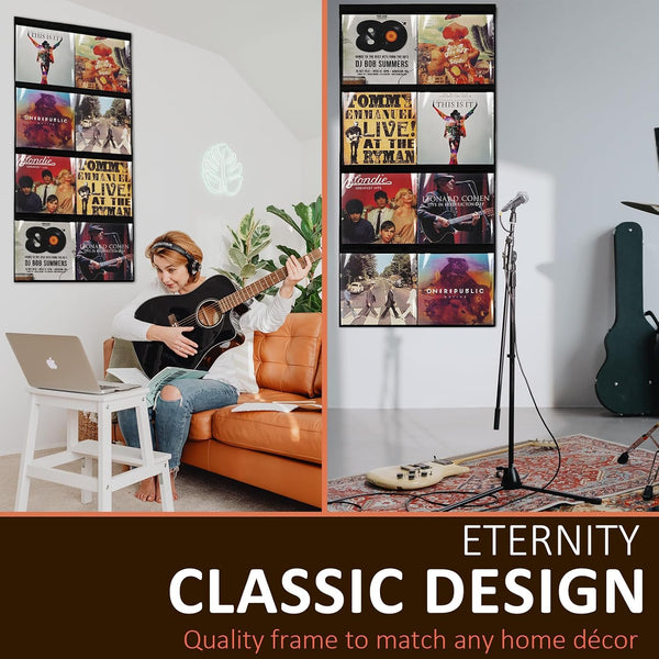 Vinyl Record Display Wall Mount Album Storage for 12 Inch Frame Display With Clear Window for 8 Vinyl Records for Home Office Music Room Wall