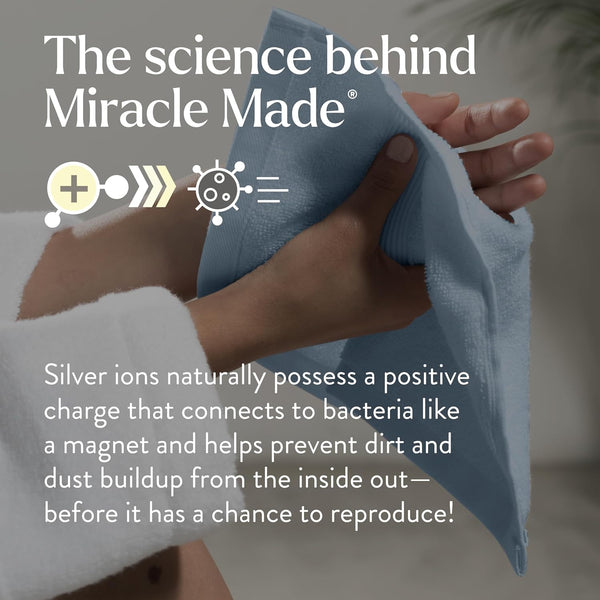 Miracle Made Soft Face Towel, Long-Staple Silver-Treated Cotton Fabric – Fade Resistant, Highly Absorbent, Quick-Drying Wash Cloth, Sky Blue 13x13in