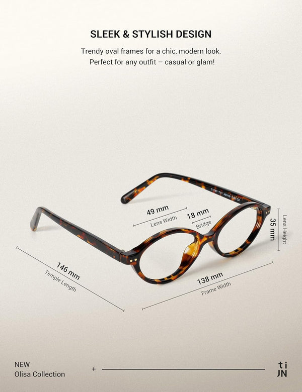 TIJN Olisa Blue Light Blocking Glasses for Women Men,Retro Oval Frame Bluelight Eyeglasses for Gaming/Computer/Screen 01. Whiskey Tortoise Clear