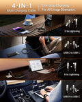 4-In-1 USB C Cable 5FT Lightn-Ing Cable 90 Degree Fast Charging Flat Nylon Braided for Iphone/Ipad Charger Cord Multi Charge Cord with