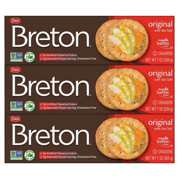 Breton Original Crackers 7 Ounce Pack of 3 Original with Sea Salt 7 Ounce (Pack of 3)