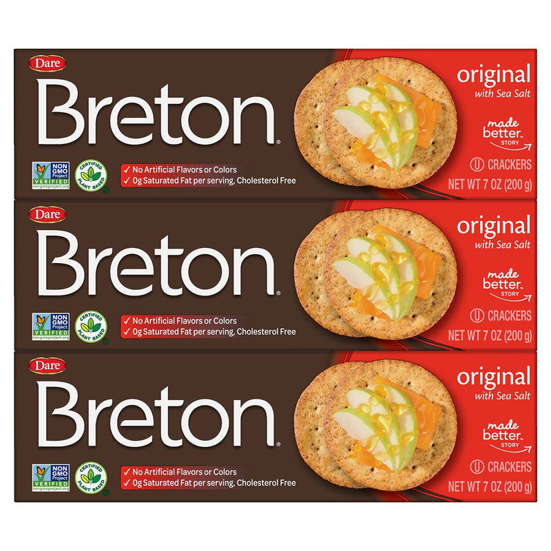 Breton Original Crackers 7 Ounce Pack of 3 Original with Sea Salt 7 Ounce (Pack of 3)