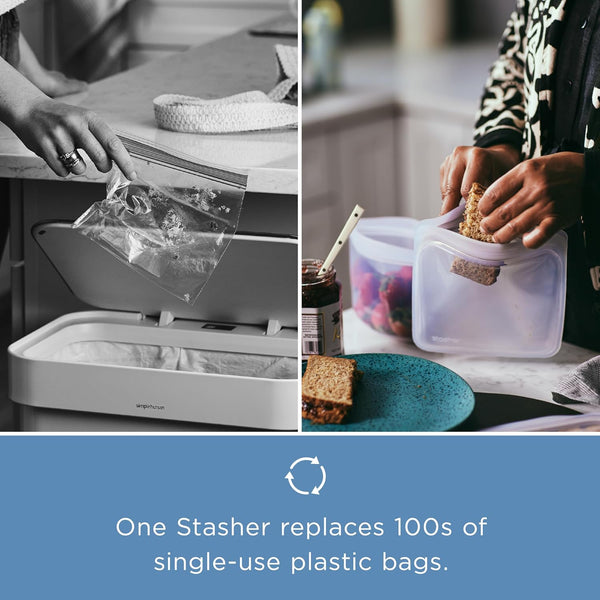 Stasher Premium Silicone Reusable Food Storage Bags, 2-Pack, Clear, Multi-Use Food Storage Bags, Lunch Bag, Travel Containers, BPA Free,