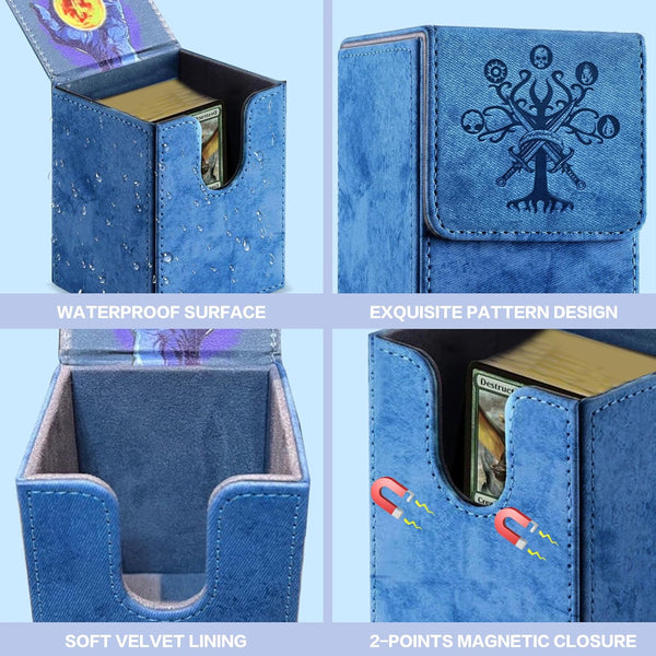 MTG Commander Deck Box with 2 Dividers, Fits 100+ Single Sleeved Cards, Strong Magnet Magic Gathering Deck Box, PU Leather Trading Card Storage