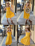 Arshiner Girl's Spaghetti Strap Button Down Summer Casual Sundress Dress | Midi, Sleeveless, A-line, with Pockets 9-10 Years Mustard