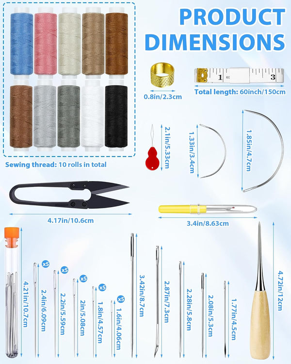 PLANTIONAL Upholstery Repair Sewing Kit: 47 Pieces Heavy Duty Sewing Kit with Sewing Awl, Seam Ripper, Leather Hand Sewing Stitching Needles,