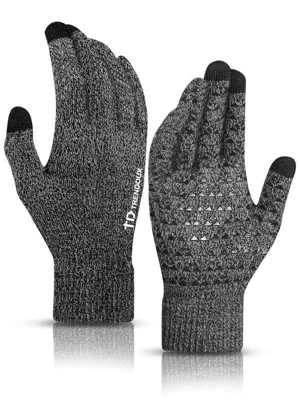 TRENDOUX Winter Gloves for Men Women - Upgraded Touch Screen Cold Weather Thermal Warm Knit Glove for Running Driving Hiking Large Black Gray