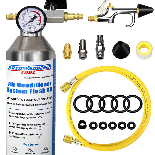 AC Flush Kit Air Conditioner System Flush Canister Gun Set for Clean A/C Line Flush R134A R410A R404A