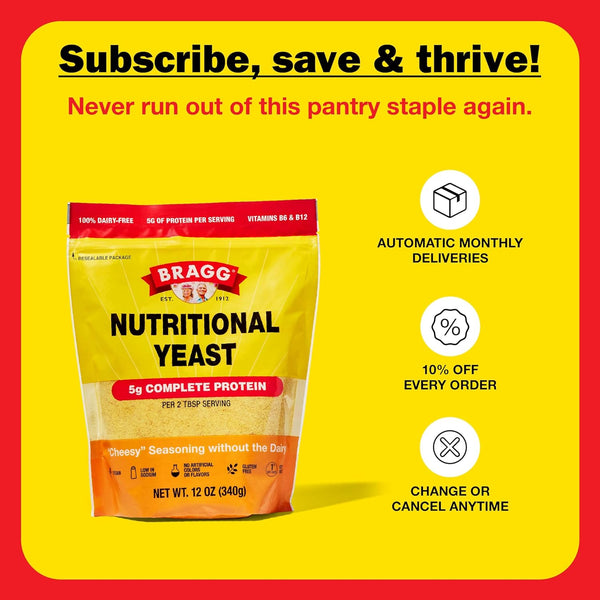 Bragg Premium Nutritional Yeast Seasoning - Vegan, Gluten Free – Good Source of Protein & Vitamins – Nutritious Savory Parmesan Cheese Substitute