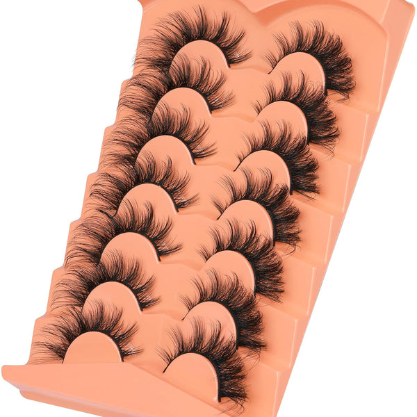 False Eyelashes Wispy Lashes Natural Look Fake Eyelashes Cat Eye Lashes Mink Fluffy Strip False Lashes Fox Eye Lashes Pack 7 Pairs ALICROWN C-