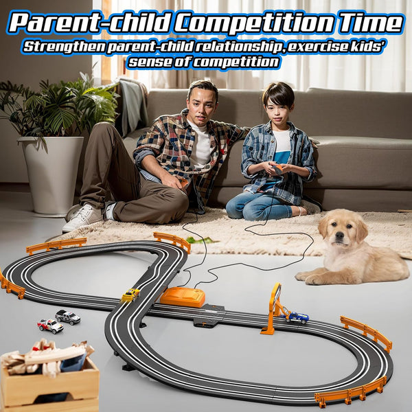 Slot Car Race Track Sets for Boys, Race Car Track with 2 High-Speed Slot Cars, Battery or Electric Car Track, Dual Racing Game Lap Counter Track