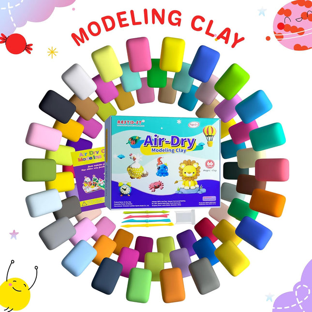 Air Dry Clay 66 Colors, Modeling Clay for Kids, DIY Model Magic Clay, Molding Clay Kit with Sculpting Tools, Non-Sticky 