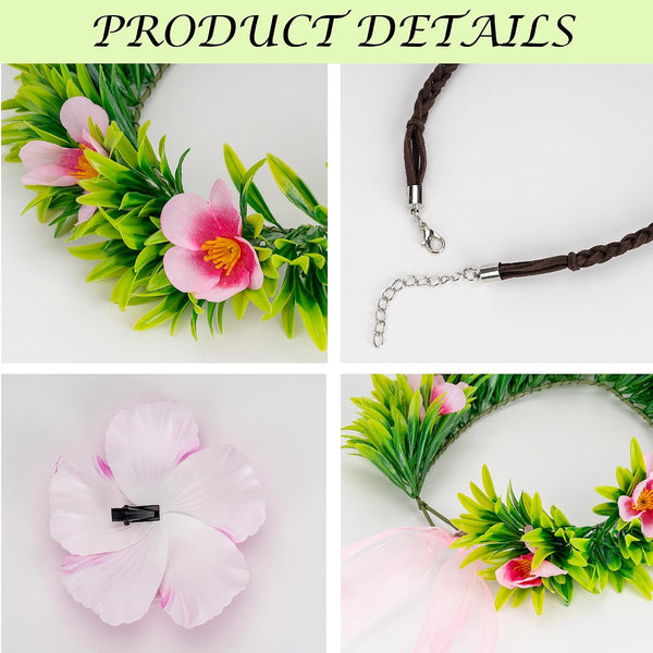 Princess Costume Accessories Hawaii Flowers Garland Headband Flower Hair Clips Necklace Halloween Party Favors Green
