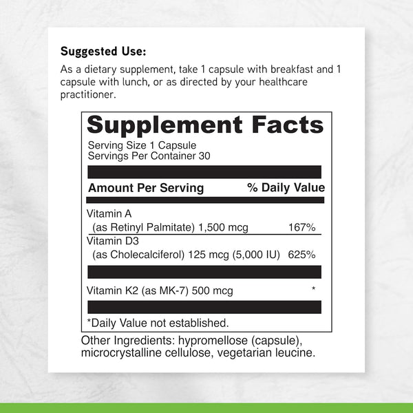 Davinci Labs ADK - Helps Support Bone, Heart & Immune Health* - Dietary Supplement with Vitamins A, D3 & K2 (As MK-7) - Vegetarian, Gluten Free &
