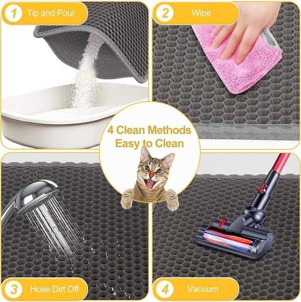 Cat Litter Mat Grey Trapping for Litter Box, XL Jumbo 30 X 24 In, Urine & Waterproof, Honeycomb Double Layer anti Tracking Kitty Mats, No