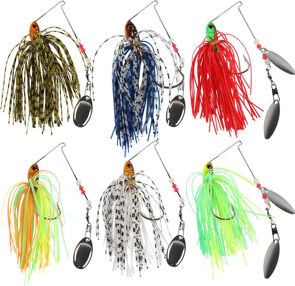 6 Pcs Bass Spinner Baits, Spinner Baits for Bass Fishing Trout Salmon Hard Metal Spinnerbaits