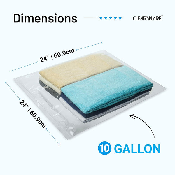 15 Count - Large Storage Bags With Zipper Top, 10 Gallon Size 24" x 24", Extra Large Plastic, For Clothes, Travel, Moving, BPA-Free, Heavy Duty