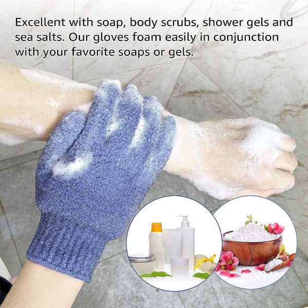 Evridwear Exfoliating Dual Texture Bath Gloves for Shower, Spa, Massage and Body Scrubs, Dead Skin Cell Remover, Gloves with Hanging Loop (1 Pair