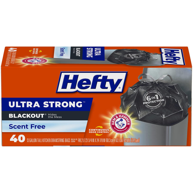 Hefty Ultra Strong 13 Gallon Trash Bags, Black Tall Kitchen Trash Bags 13 Gallon
