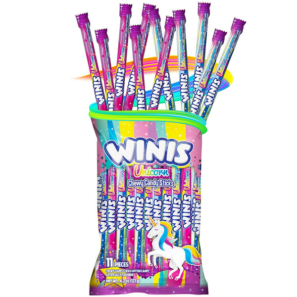 Winis Unicorn | Cotton Candy Chewy Taffy Swirl | 4.3 Oz, 11 Pieces | Chewy cotton candy flavored swirls, non-melting and party ready, sharing size