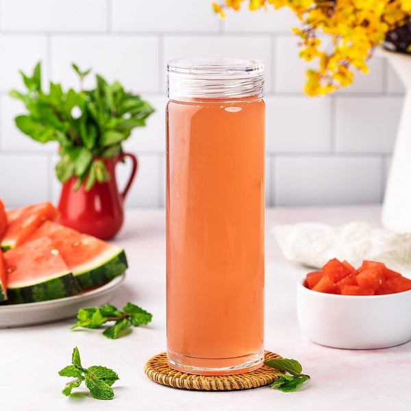 Glass Water Bottles - 4 Pack Wide Mouth Juice Bottles with Clear Lids for Juicing, Smoothies, Fruit Water, Teas, Beverage Storage - 16Oz,