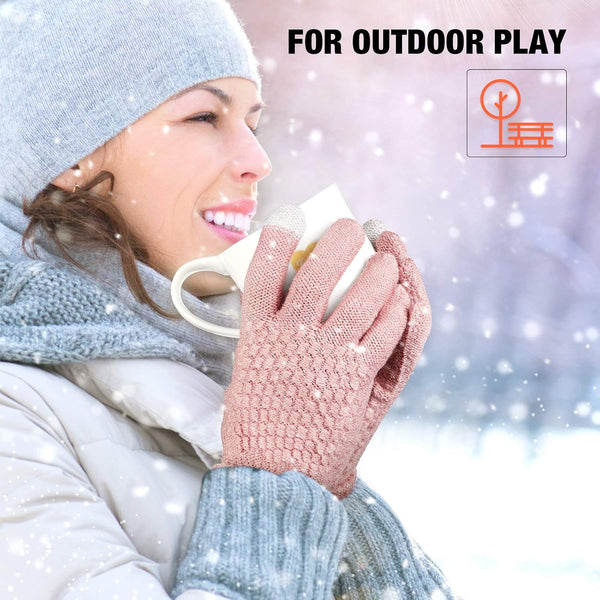 Geyoga Women's Winter Touch Screen Glove | 4 Pairs Soft Warm Fleece Lined Knit Elastic Cuff Texting Gloves Solid Black, Gray, Pink, Beige