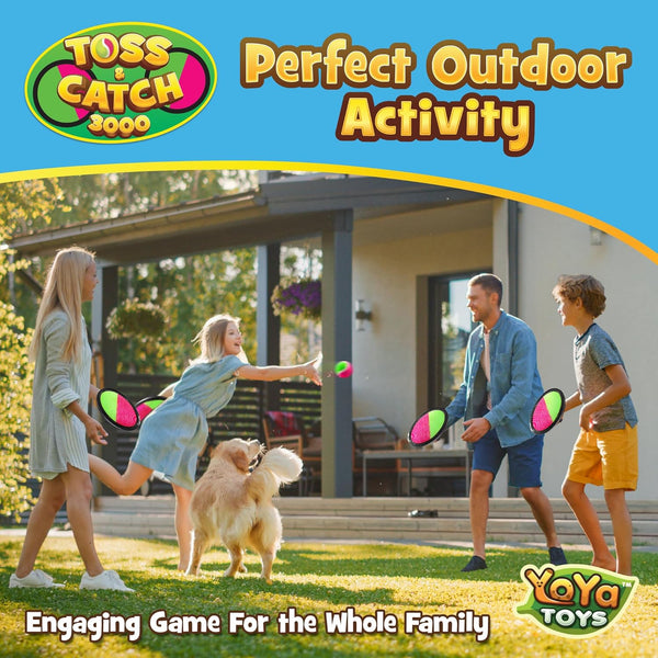 Yoya Toys Toss and Catch Ball Game Toy Set - 4 Paddles & 4 Sticky Balls - Fun Kids Outdoor Games Activity for Backyard, Beach, Park, Camping -