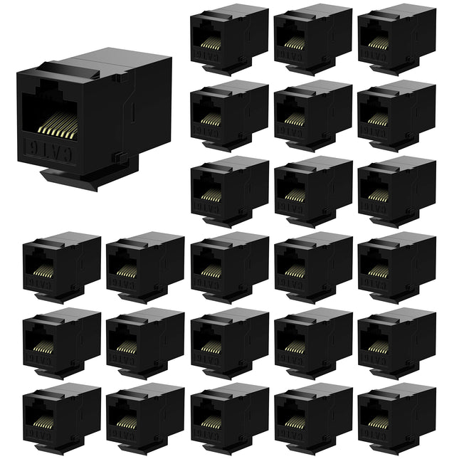 Rj45 Coupler Keystone Jack Ethernet Coupler Female to Female Cat6 Coupler 25 Pack Black