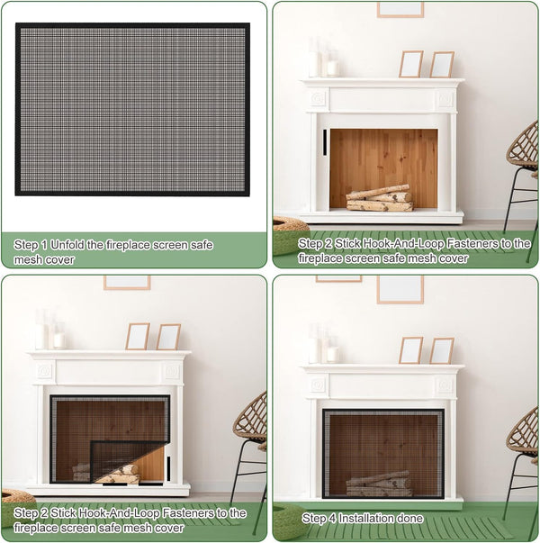 Fireplace Screen Safe Mesh Gate Mesh Screen Child Proof Existing Fireplace Barrier Guard Net Adhesive Cover Fire Place Doors for The Living Room