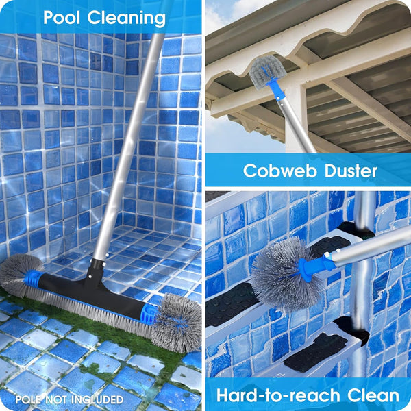 TidyMister 20" 2 in 1 Pool Brush Head for Cleaning Walls, Steps & Corners, Wavy Bristles Pool Scrub Brush with Round Ends, Fits 1-1/4" Standard
