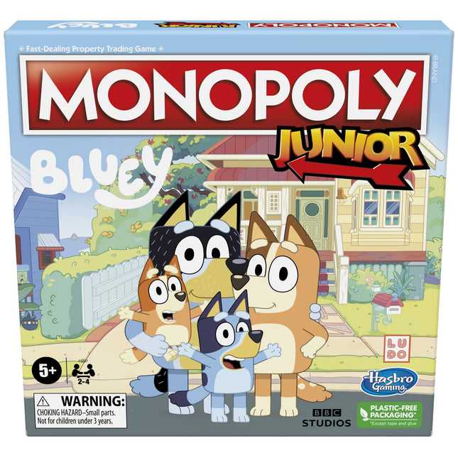 Hasbro Gaming Monopoly Junior Bluey Edition Board Game | Kids Play as Bluey, Bin