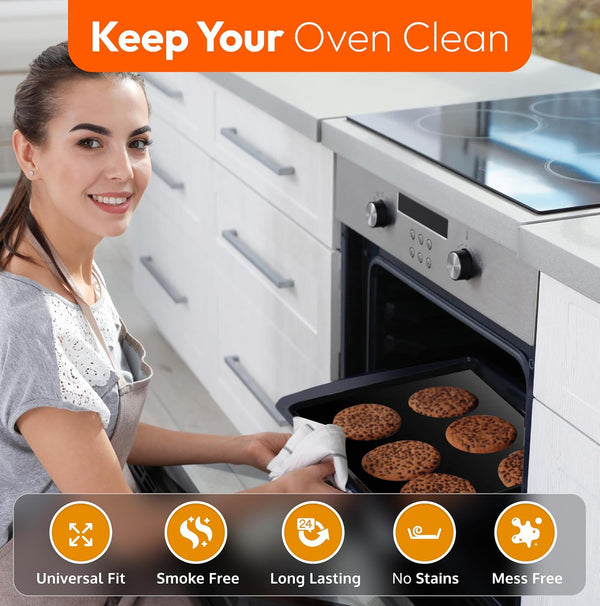 Oven Liners for Bottom of Oven - Thick Heavy Duty 17” x 25” 2 Pack Non-Stick Reusable Mats - BPA & PFOA Free Protector for Electric, Gas,