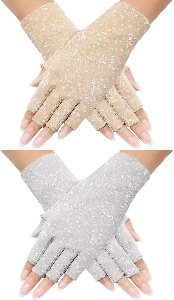 Maxdot Women Sunblock Fingerless Gloves UV Protection Driving Gloves Summer Mitten Non Slip for Outdoor Cycling Manicures