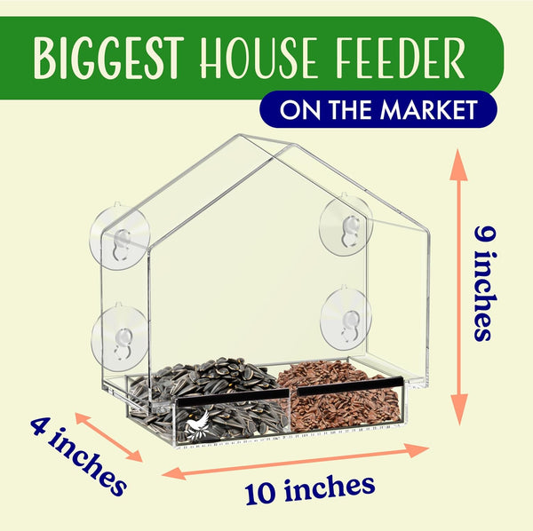 Window Bird Feeder with Strong Suction Cups, Clear Window Feeders for Outside - Transparent Bird House, Balcony Glass Mount, Acrylic Cat, Kids &