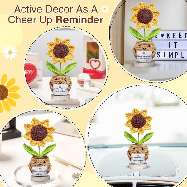 Gossby Positive Sunflower Doll Crochet with Card - This Is a Little Reminder - Appreciation Gift for Coworker, Best Friend, Teacher, Sister, Mom -