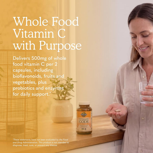 Garden of Life Vitamin Code Raw Vitamin C - 120 Capsules, 500mg Whole Food Vitamin C Capsules + Fruit & Veggie Blend & Probiotics, Supplements for