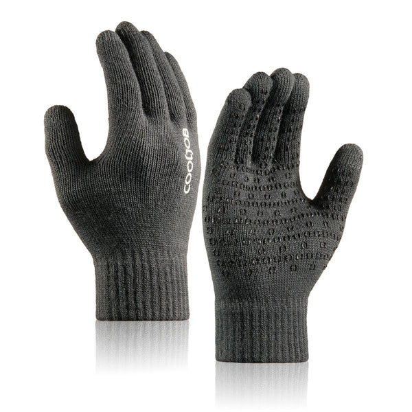 COOLJOB Warm Fleece Knit Winter Gloves for Men Women, Touch Screen Fingers, Non-slip Silicone Grip and Elastic Cuff X-Large (Pack of 1) Dark Gray