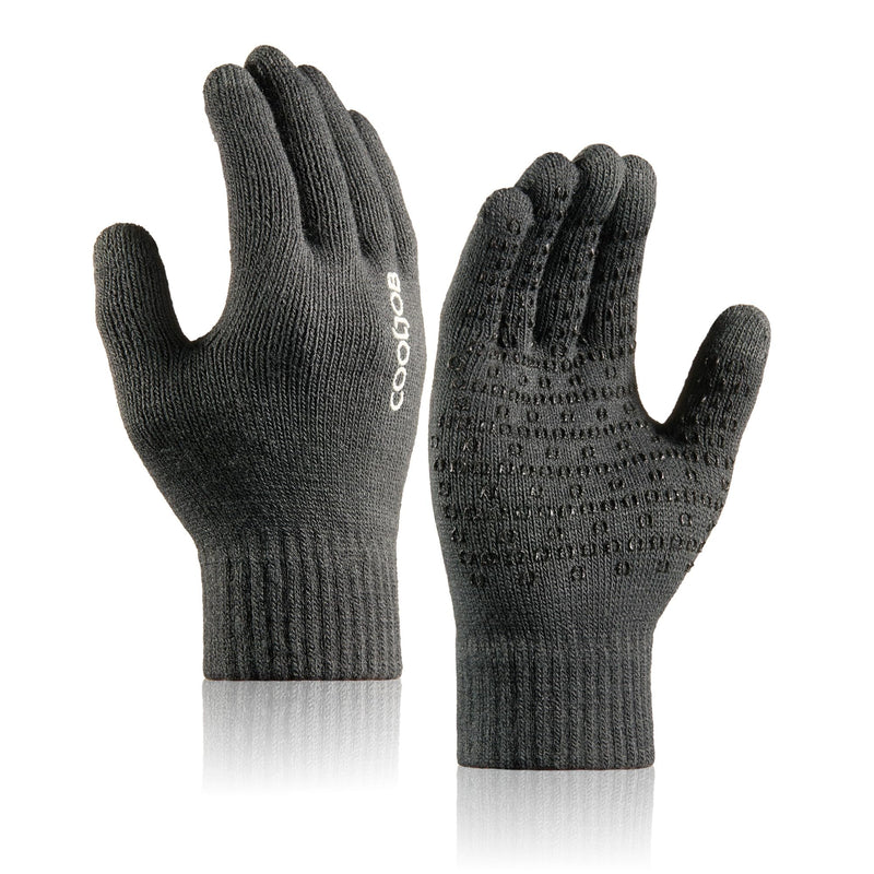 COOLJOB Warm Fleece Knit Winter Gloves for Men Women, Touch Screen Fingers, Non-slip Silicone Grip and Elastic Cuff X-Large (Pack of 1) Dark Gray