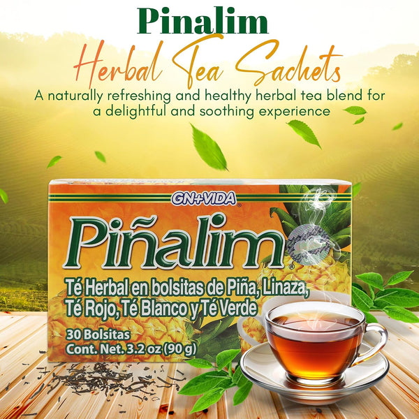 GN + VIDA Pinalim Tea | Pineapple Herbal Tea Blend with Red Tea, Green Tea, White Tea & Senna Leaf | Caffeine Free | Twin Pack (2 x 30 Tea Bags)
