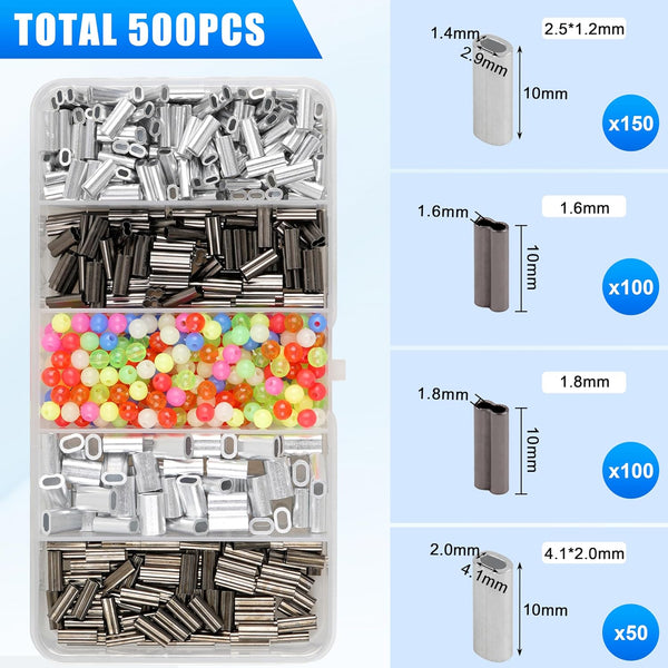 Fishing Crimping Tool Kit, High Carbon Steel Fishing Crimping Pliers Wire Rope Leader Crimping Tool with 500pcs Fishing Crimp Sleeves Beads Set, 4
