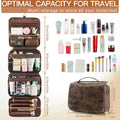 Elviros Hanging Toiletry Bag Removable Travel Bag PU leather Makeup Cosmetic Organizer Kit, Coffee | Removable Travel Organizer Bag for Cosmetics,