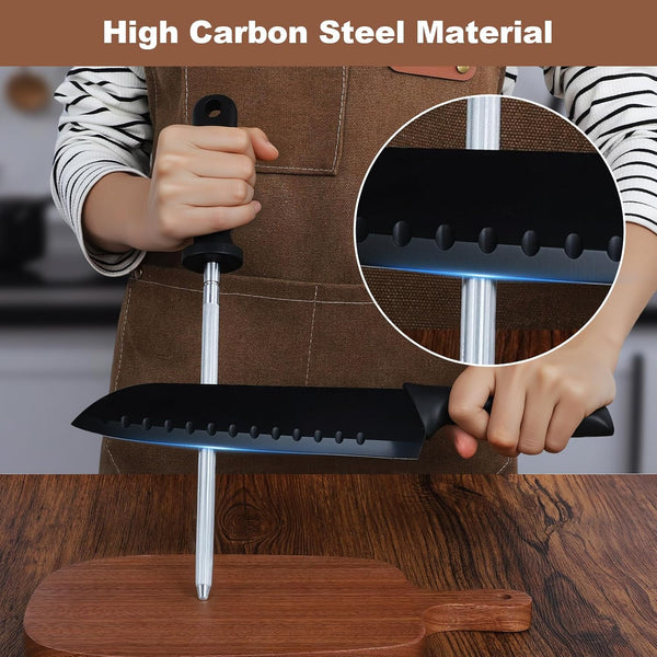 12 Inches Knife Sharpening Steel Rod, High Carbon Steel Honing Rod with 9 Inches Sharpening Steel and Ergonomic PP Handle, Premium Kitchen Knife