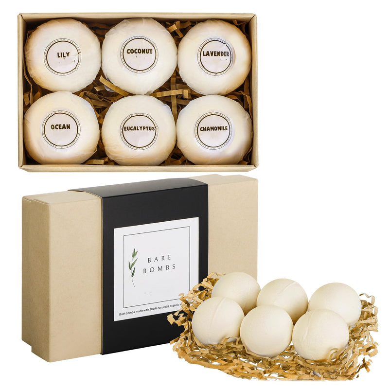 Natural & Organic Bath Bombs with a Variety of Essential Oils, Dye and Paraben Free, Vegan, at Home Spa, Set of 6 (60 Gram)