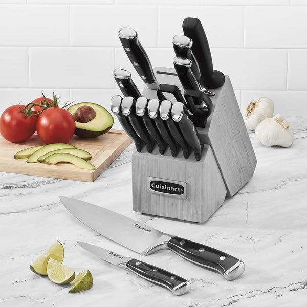 Cuisinart Classic Forged Triple Rivet, 15-Piece Knife Set with Block, Superior High-Carbon Stainless Steel Blades for Precision and Accuracy